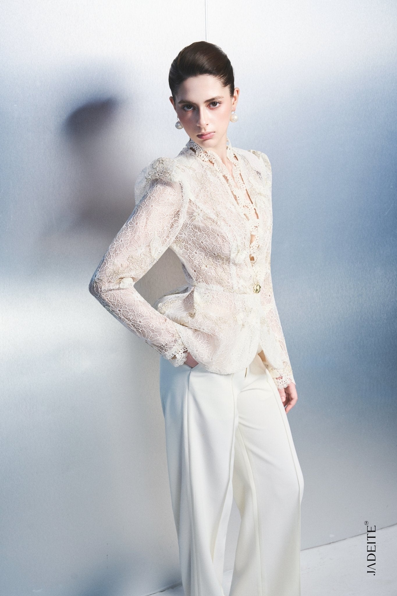 1. Women's White Lace Blazer – Elegant Long Sleeve Peplum Jacket - Jadeiteth
