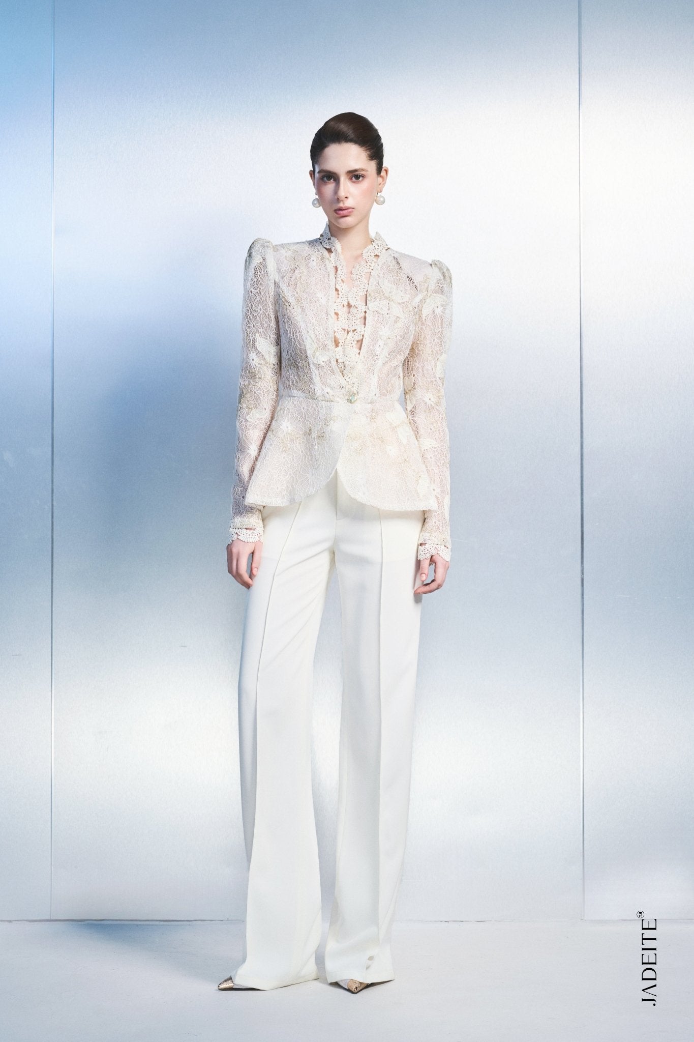 1. Women's White Lace Blazer – Elegant Long Sleeve Peplum Jacket - Jadeiteth