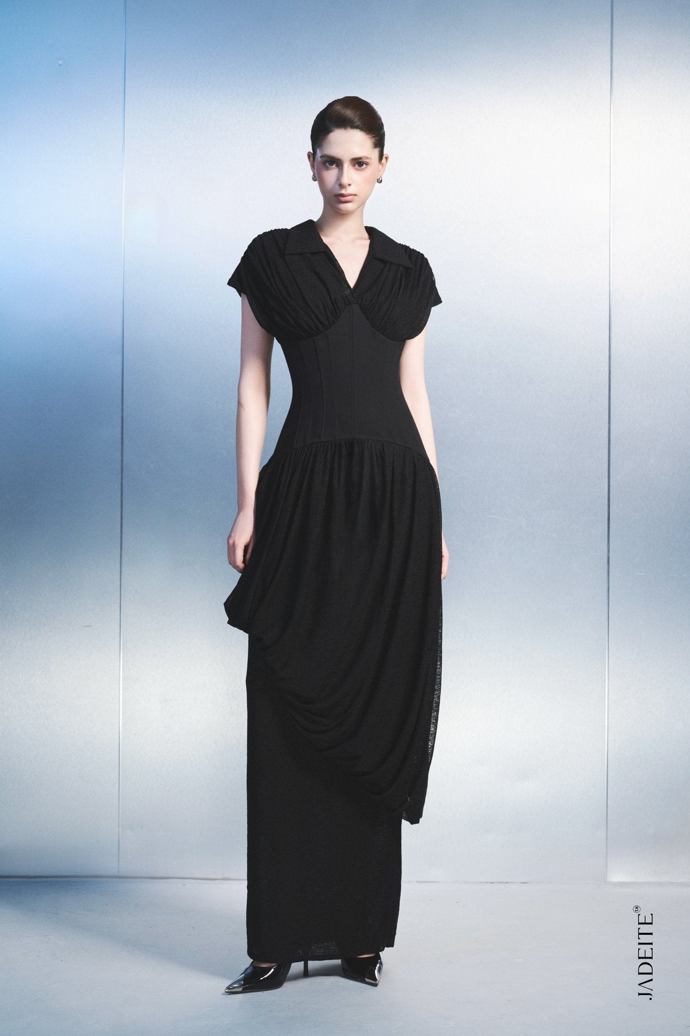 Black Draped Maxi Dress – Women's Formal Evening Gown - Jadeiteth