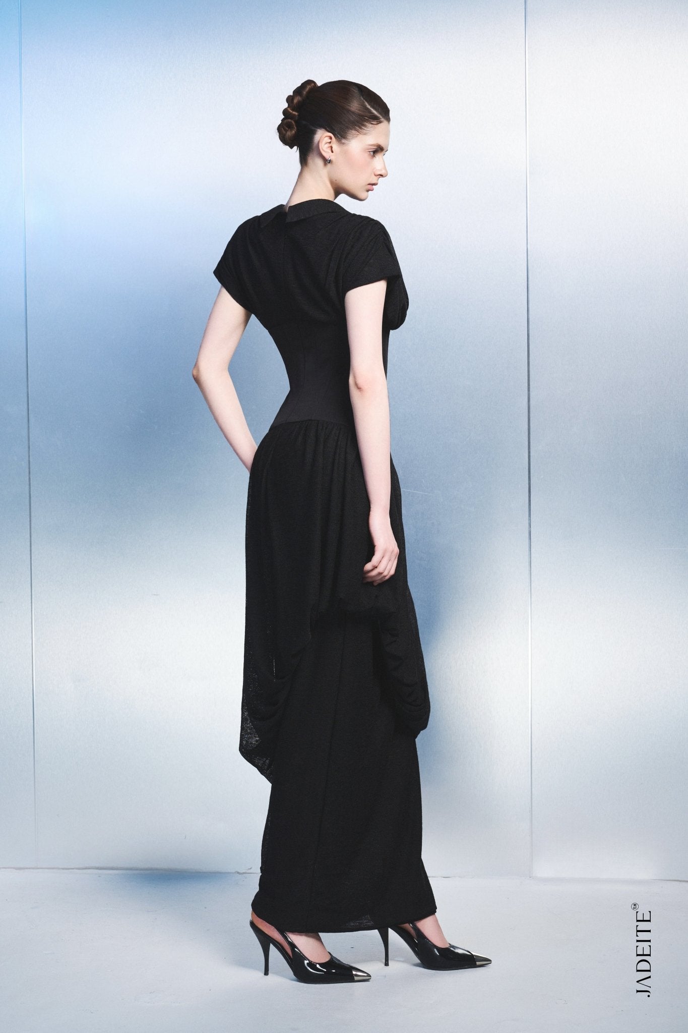 Black Draped Maxi Dress – Women's Formal Evening Gown - Jadeiteth