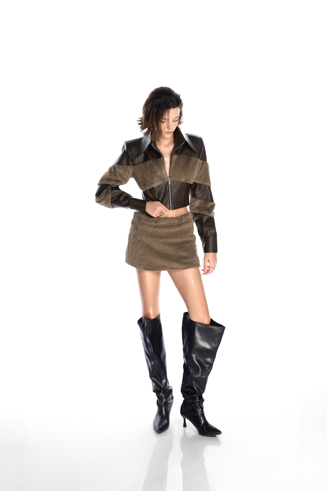 D Tex Leather Bomber & Tex Further Mini Skirt - Jadeiteth
