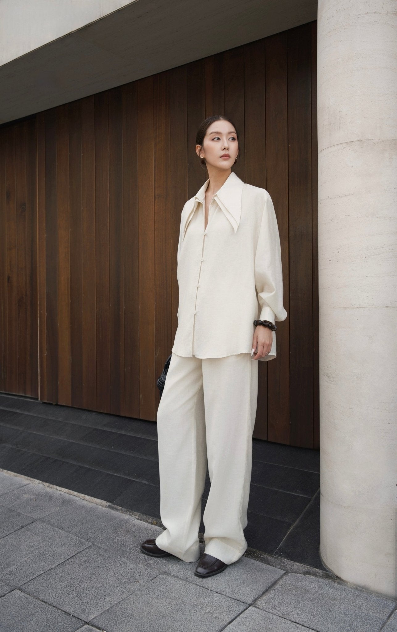 Double Collar Shirt x Linen Straight Trousers - Jadeiteth