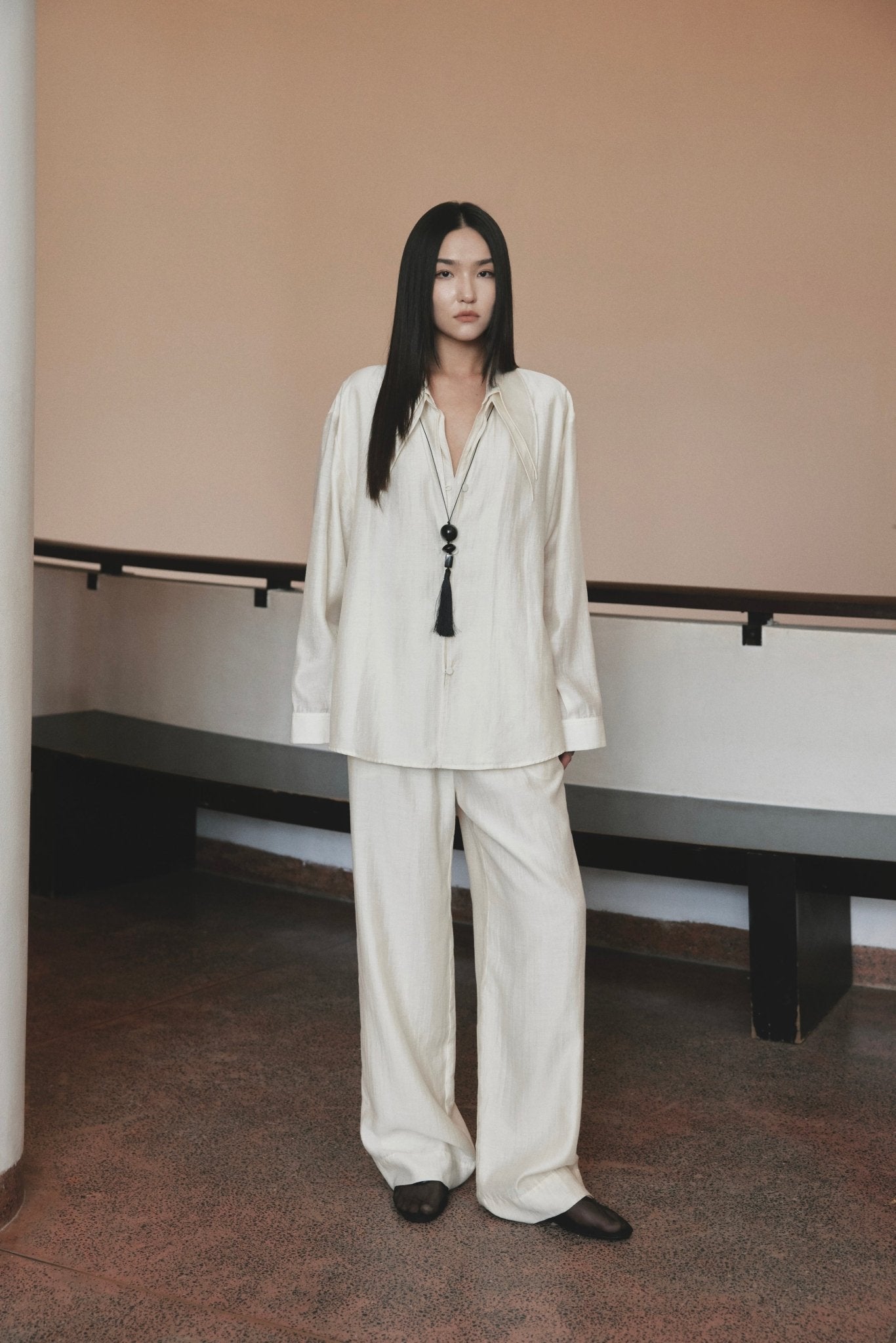 Double Collar Shirt x Linen Straight Trousers - Jadeiteth