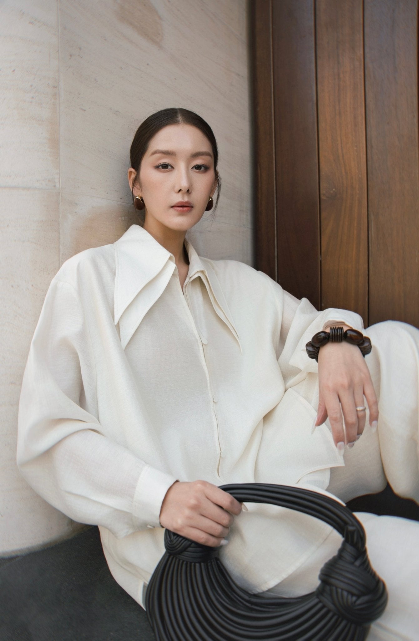 Double Collar Shirt x Linen Straight Trousers - Jadeiteth