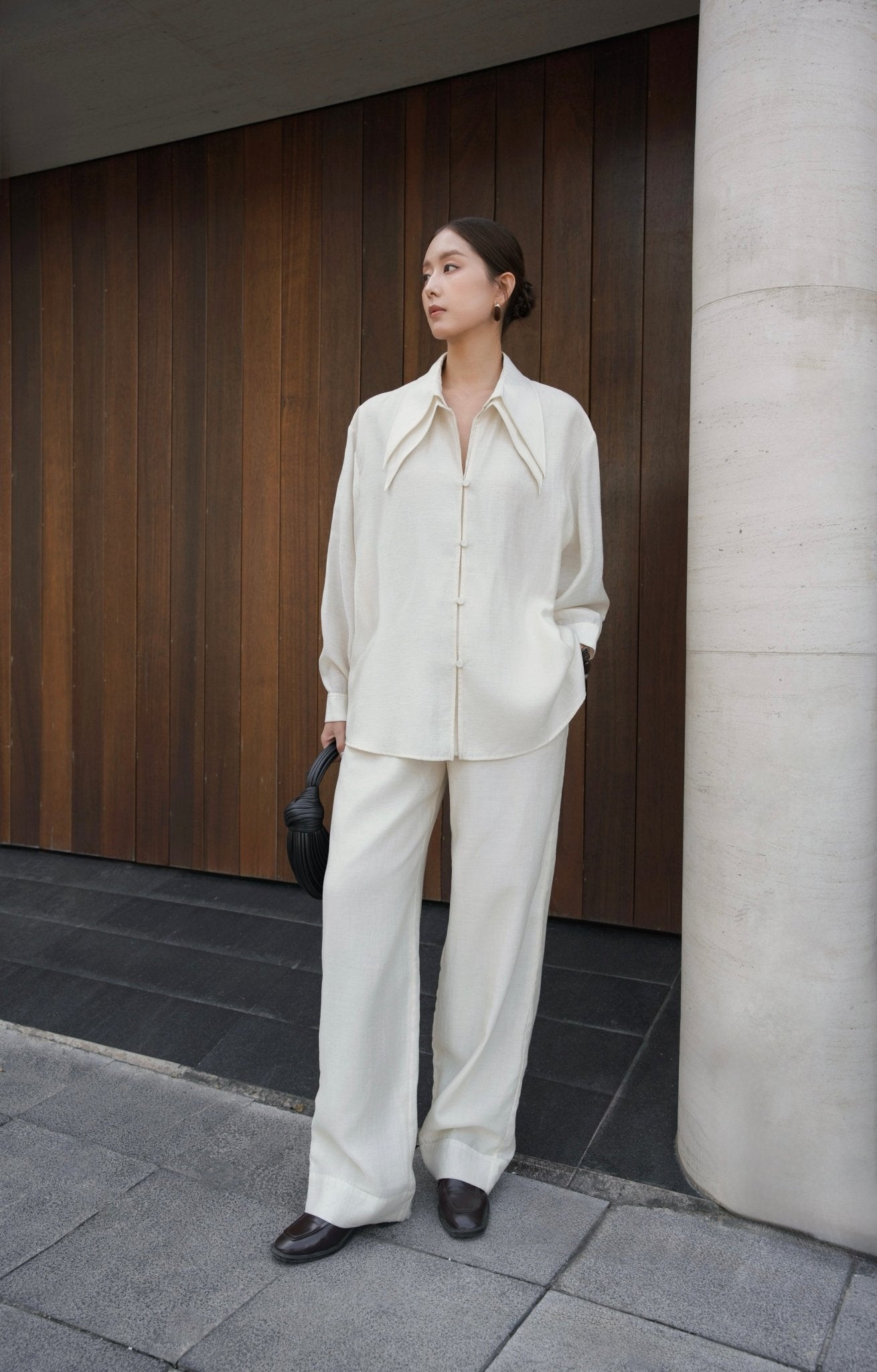 Double Collar Shirt x Linen Straight Trousers - Jadeiteth