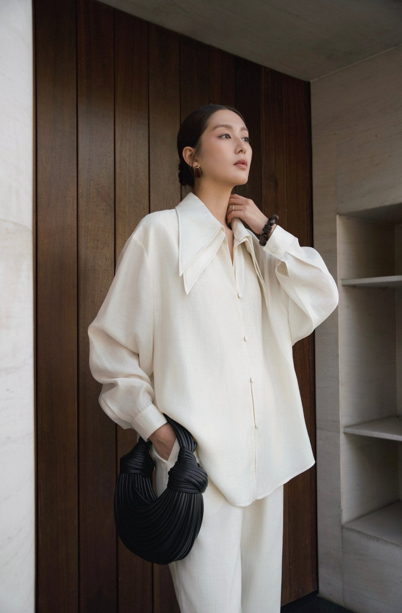 Double Collar Shirt x Linen Straight Trousers - Jadeiteth
