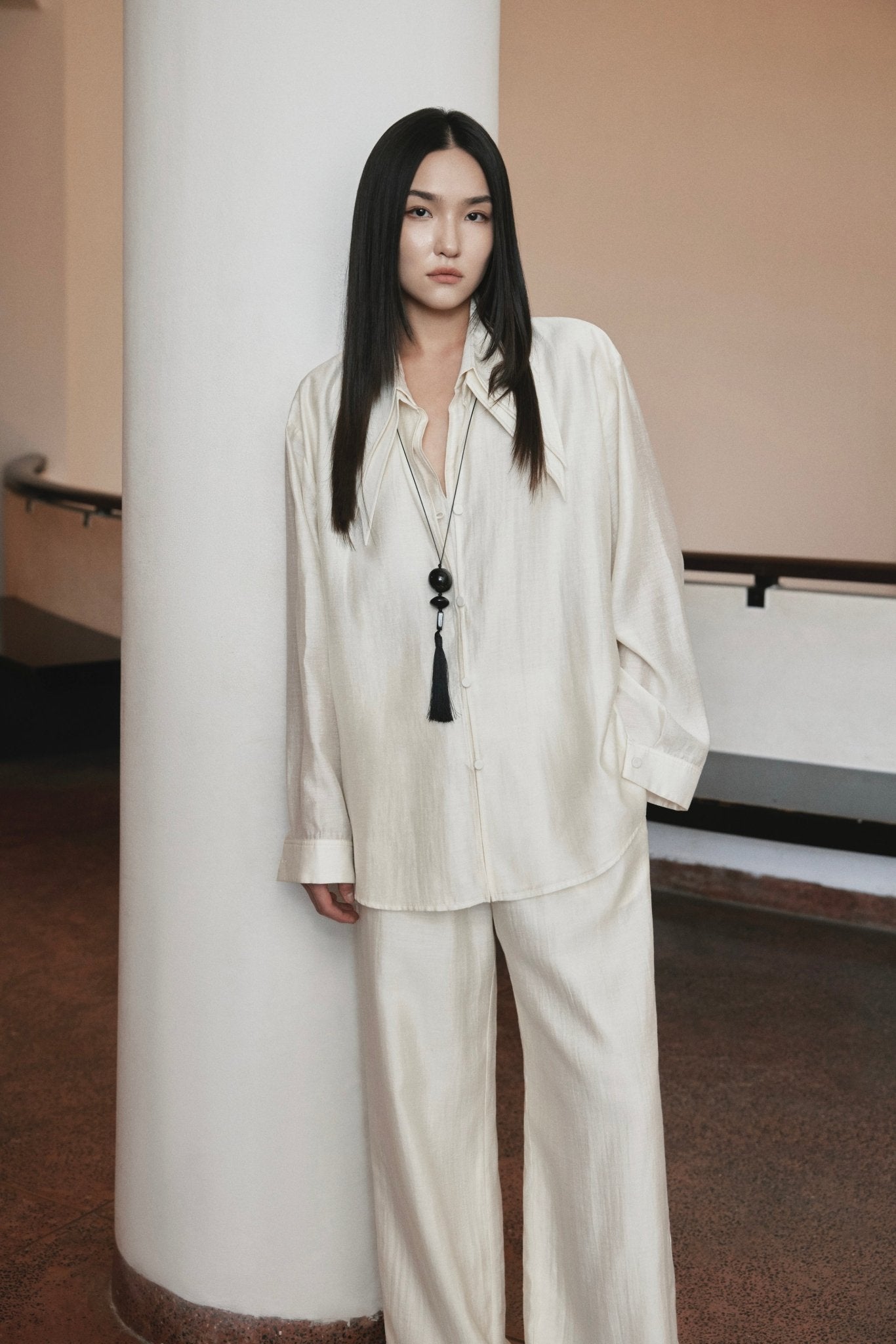 Double Collar Shirt x Linen Straight Trousers - Jadeiteth