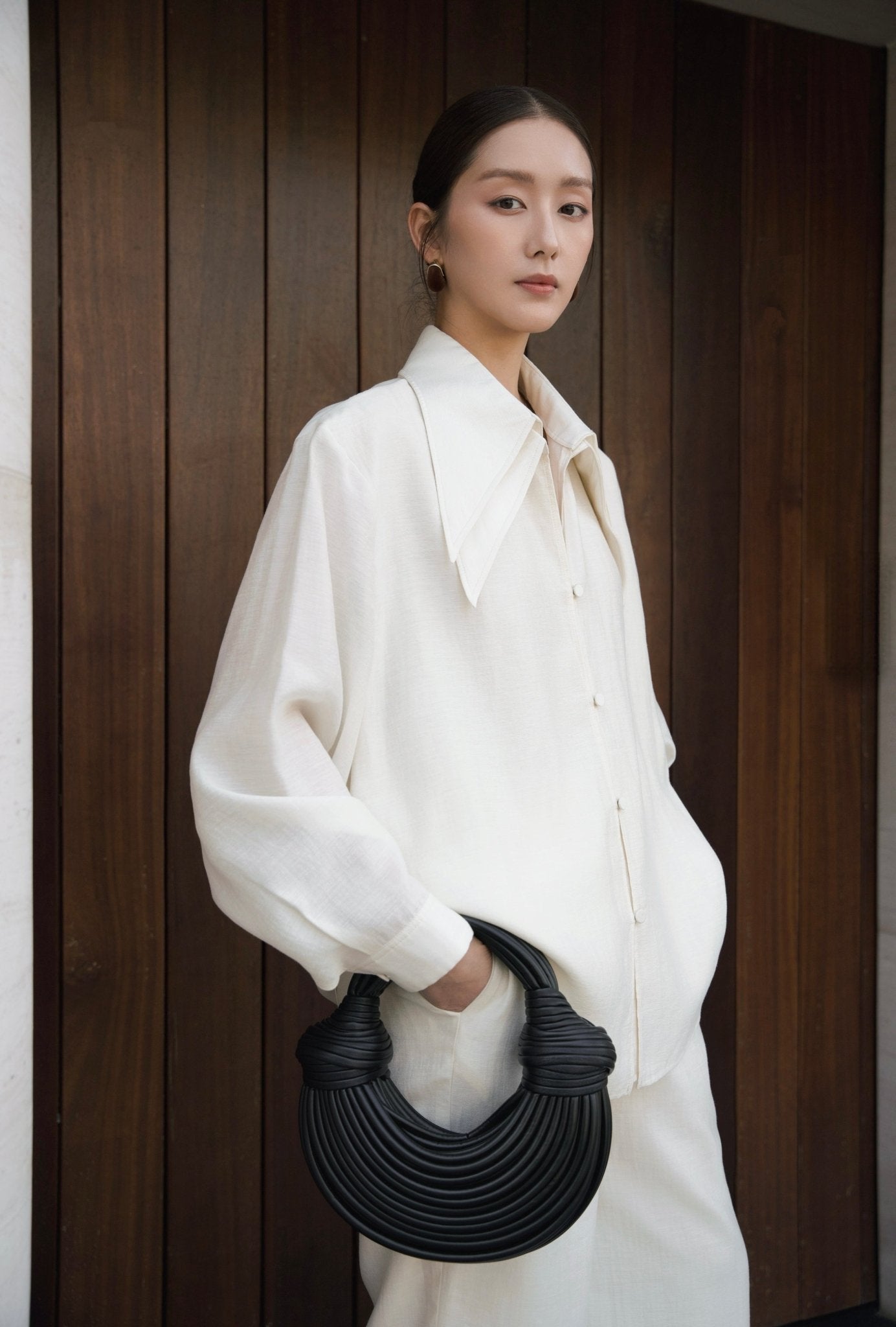 Double Collar Shirt x Linen Straight Trousers - Jadeiteth