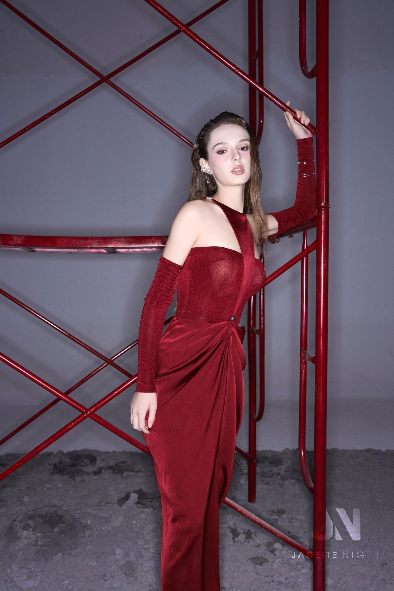 Long silk wrap triangle neck dress - Jadeiteth
