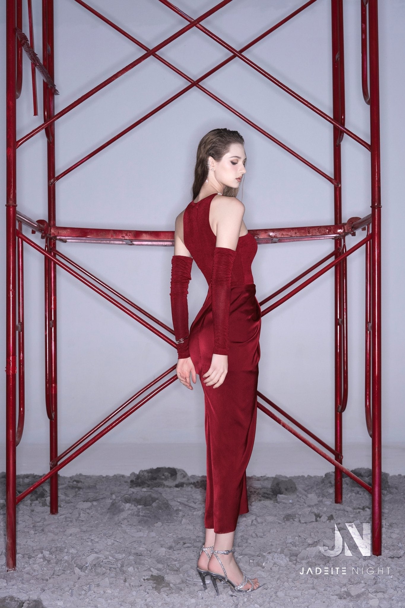 Long silk wrap triangle neck dress - Jadeiteth