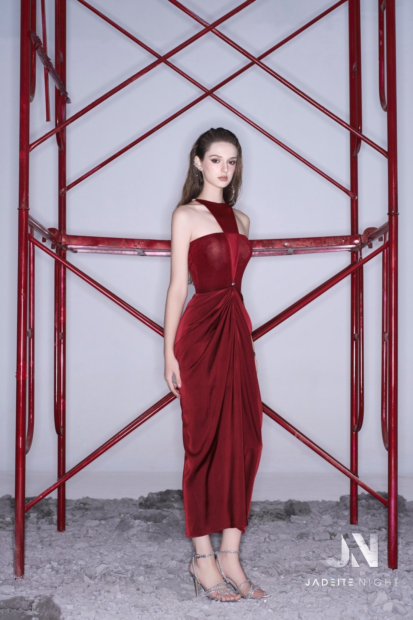 Long silk wrap triangle neck dress - Jadeiteth