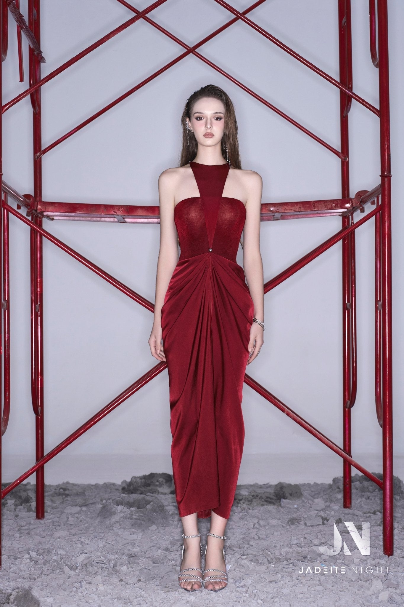 Long silk wrap triangle neck dress - Jadeiteth