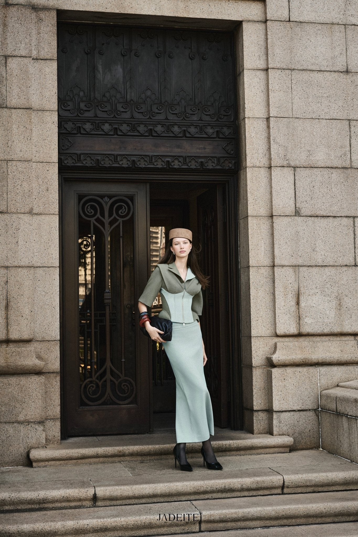 Mint Moss Corset Vest x Mint Pencil Skirt - Jadeiteth