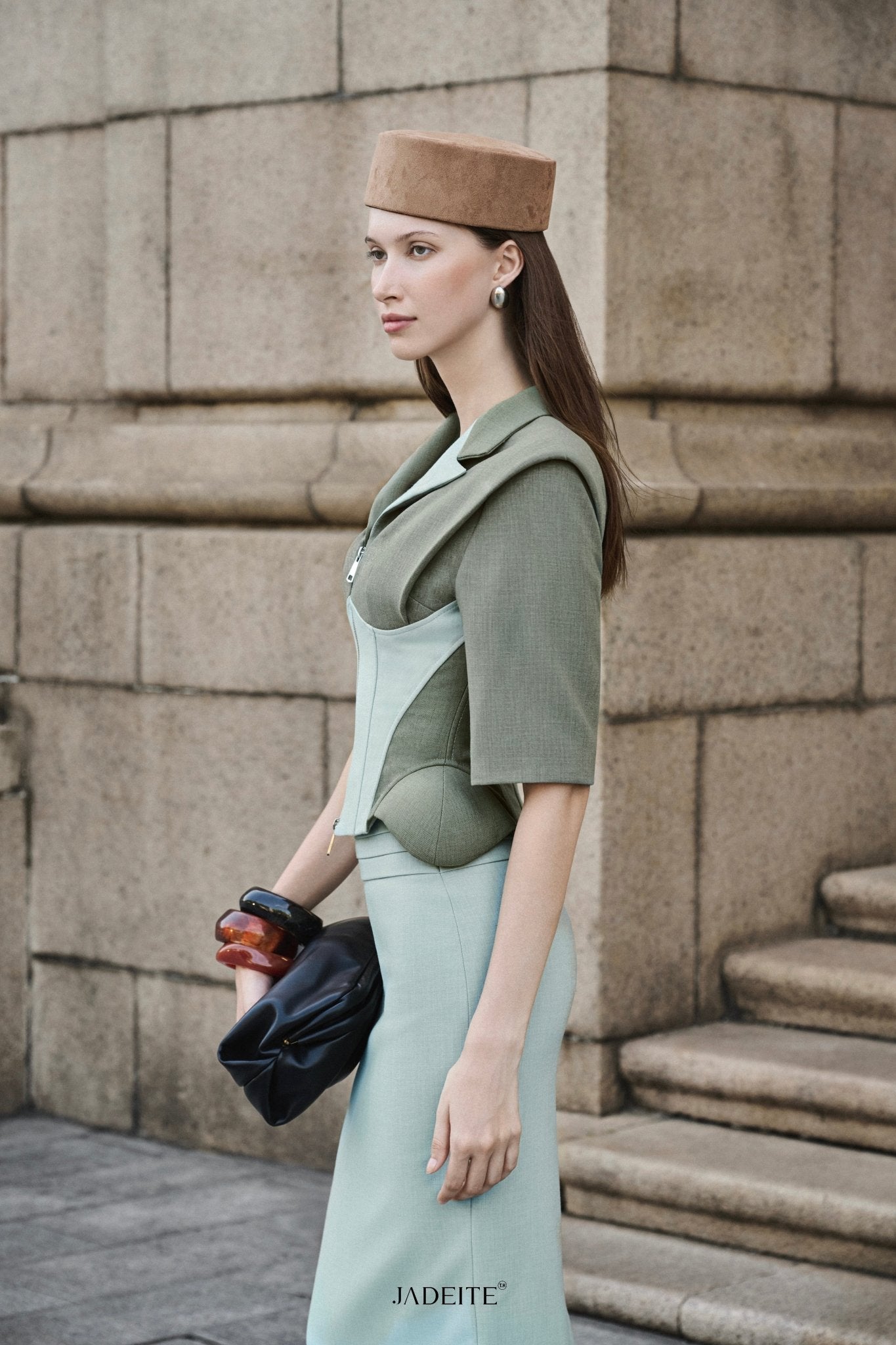 Mint Moss Corset Vest x Mint Pencil Skirt - Jadeiteth