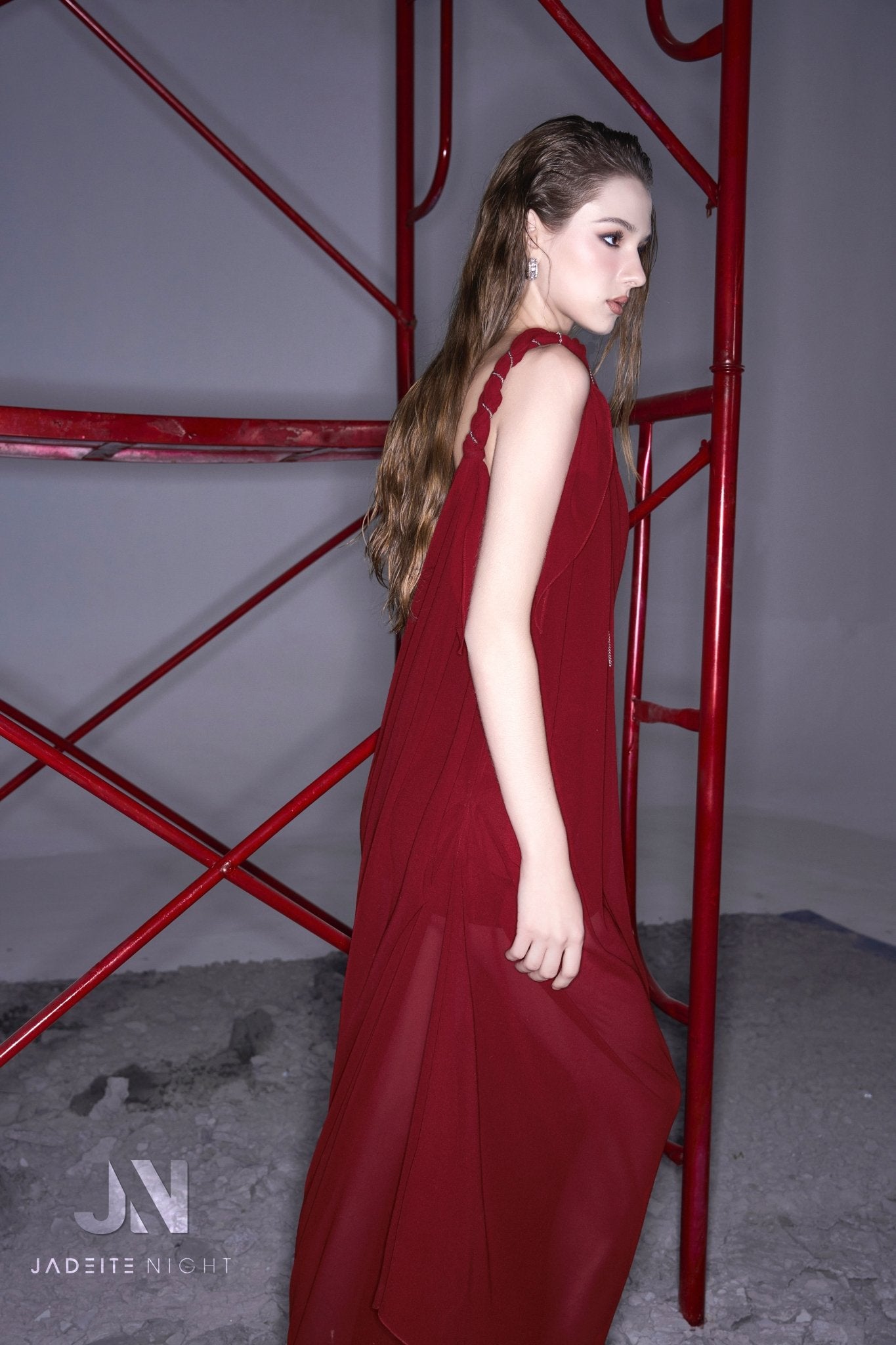 Off-shoulder braided chiffon dress - Jadeiteth