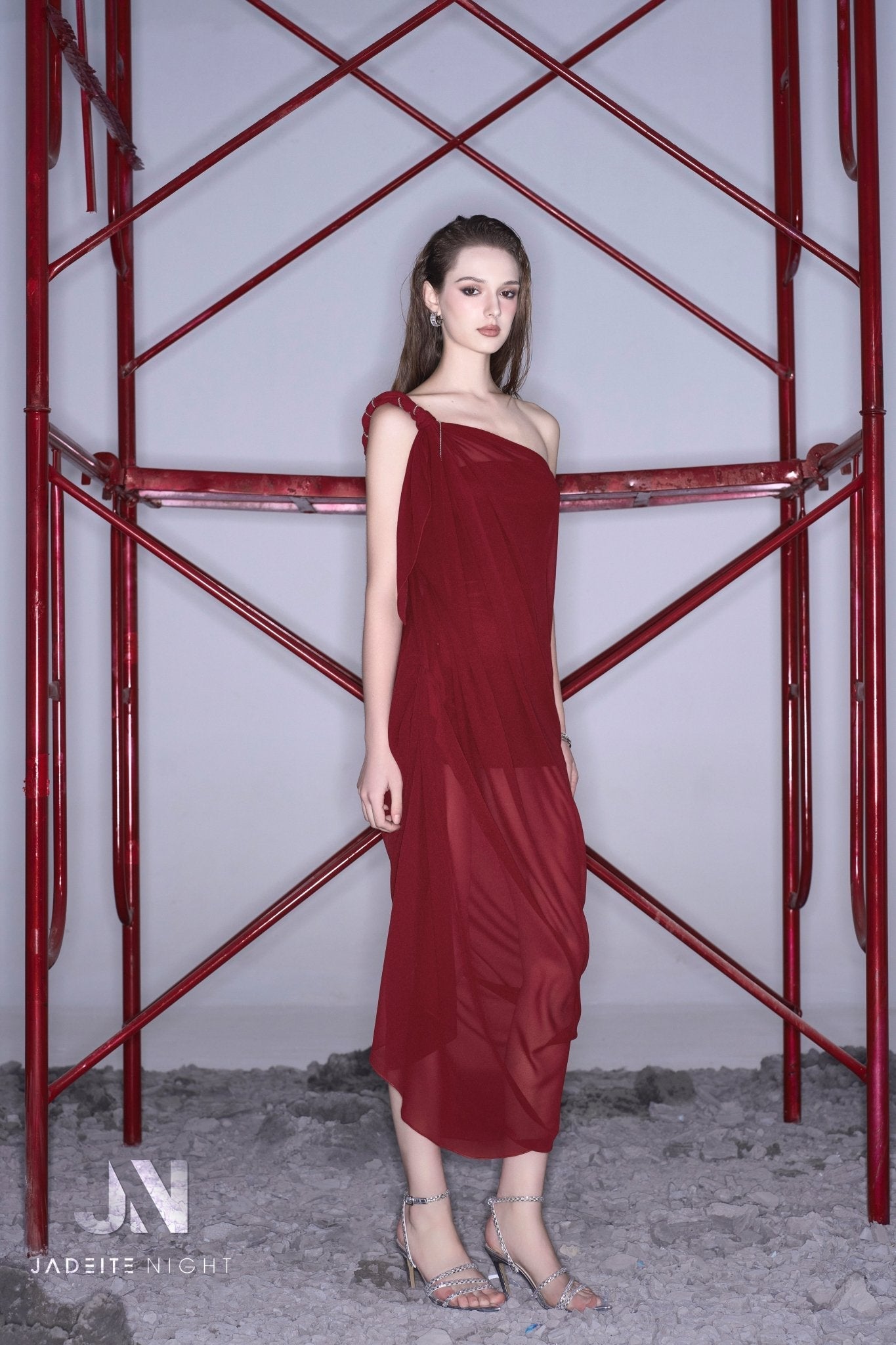Off-shoulder braided chiffon dress - Jadeiteth
