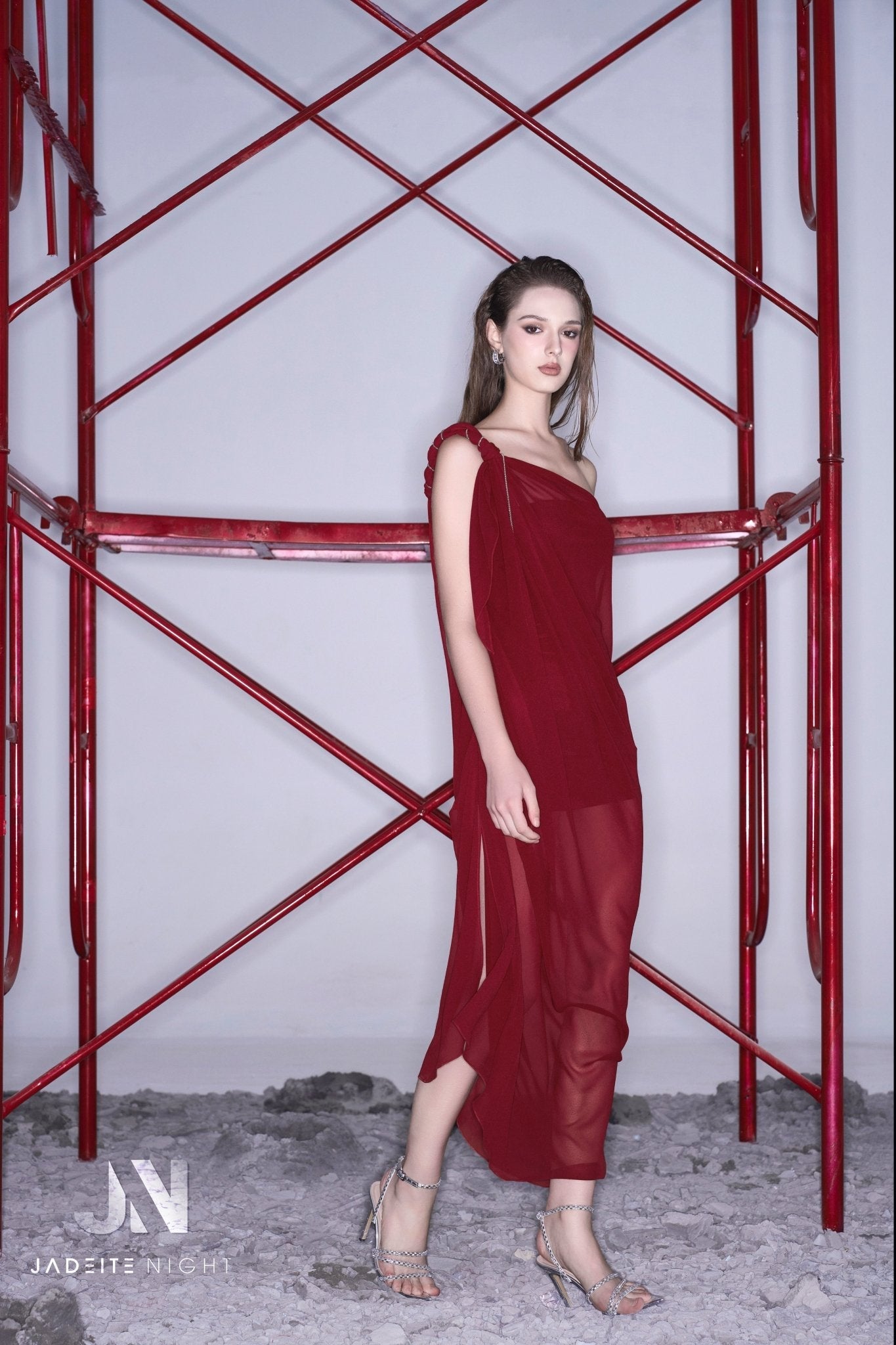 Off-shoulder braided chiffon dress - Jadeiteth