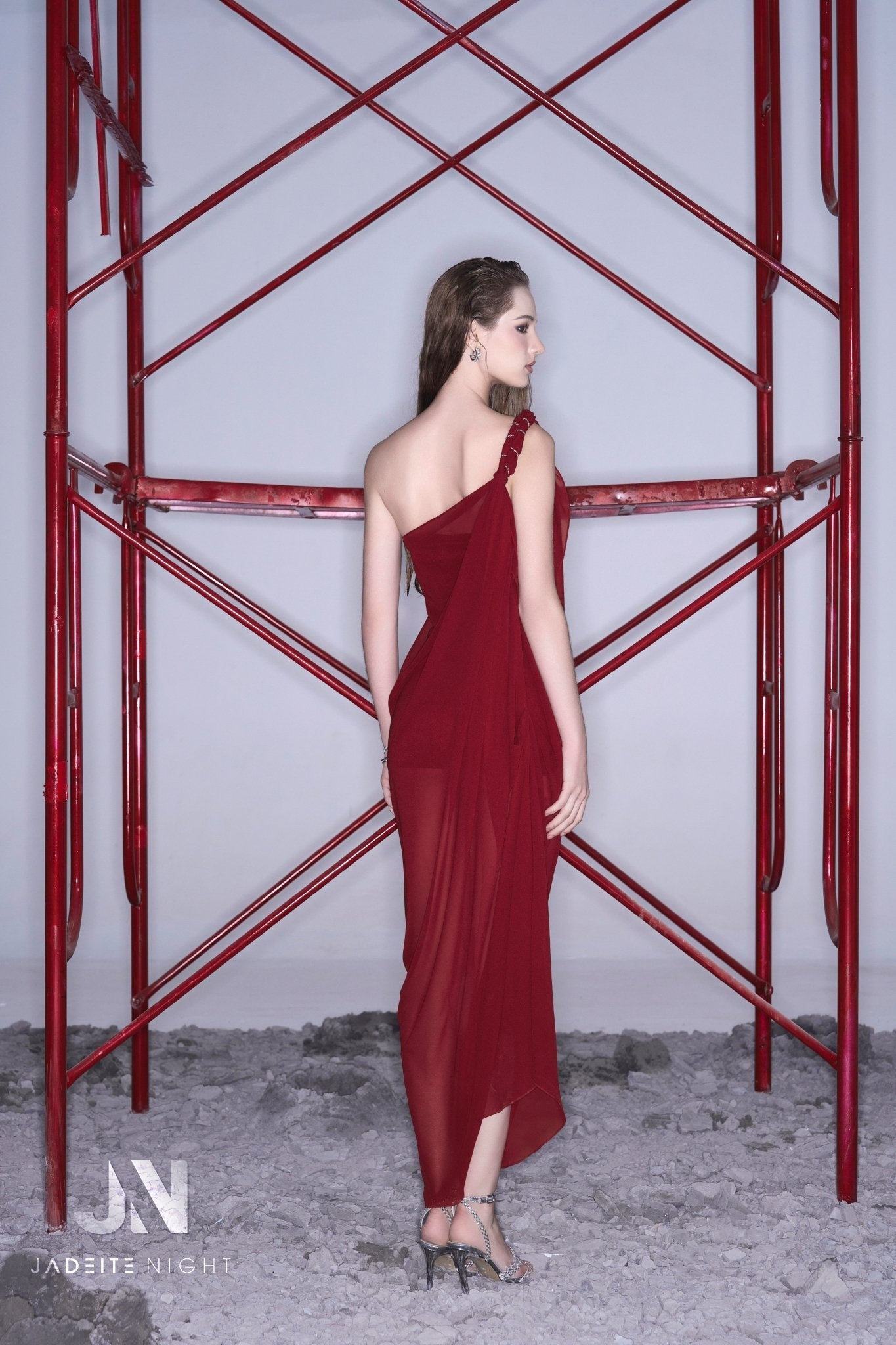 Off-shoulder braided chiffon dress - Jadeiteth